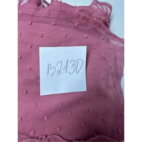 Nevena Rae Swiss Dot Ruffle Trimmed Mini Dress Dust Pink Size L Lined See Notes - Picture 15 of 15